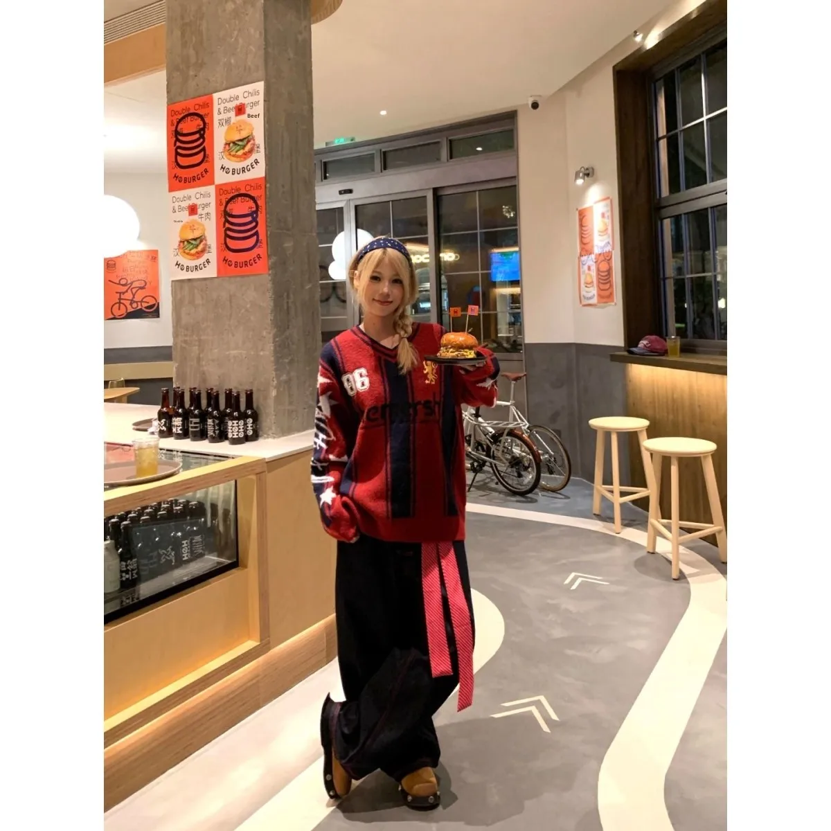 American Stripe Knitted Polar Fce Sweatirt Casual Loose Slimming Men's New Sle Trendy Brand Knitted Top