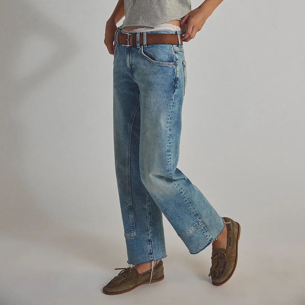 2025 nueva ropa de mujer pantalones vaqueros retro rectos vaqueros de pierna larga simple 5-091701