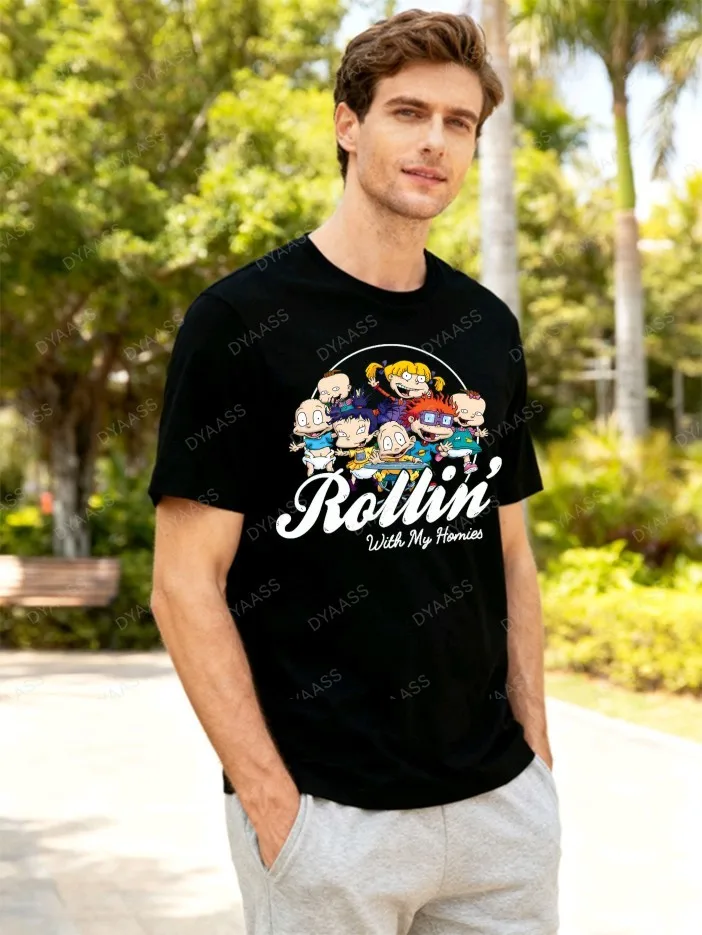 Nickelodeon Rugrats شخصيات سعيدة الرجعية الكرتون تي شيرت محايد الشارع ارتداء عادية 90s الحنين حفلة قصيرة الأكمام قميص