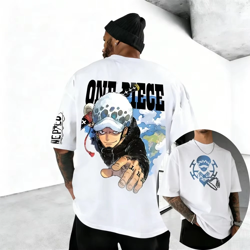 

One Piece Trafalgar D. Water Law Unisex Pure Cotton T-shirt 2026 Summer Anime Print Casual Parent-child Short Sleeved Top