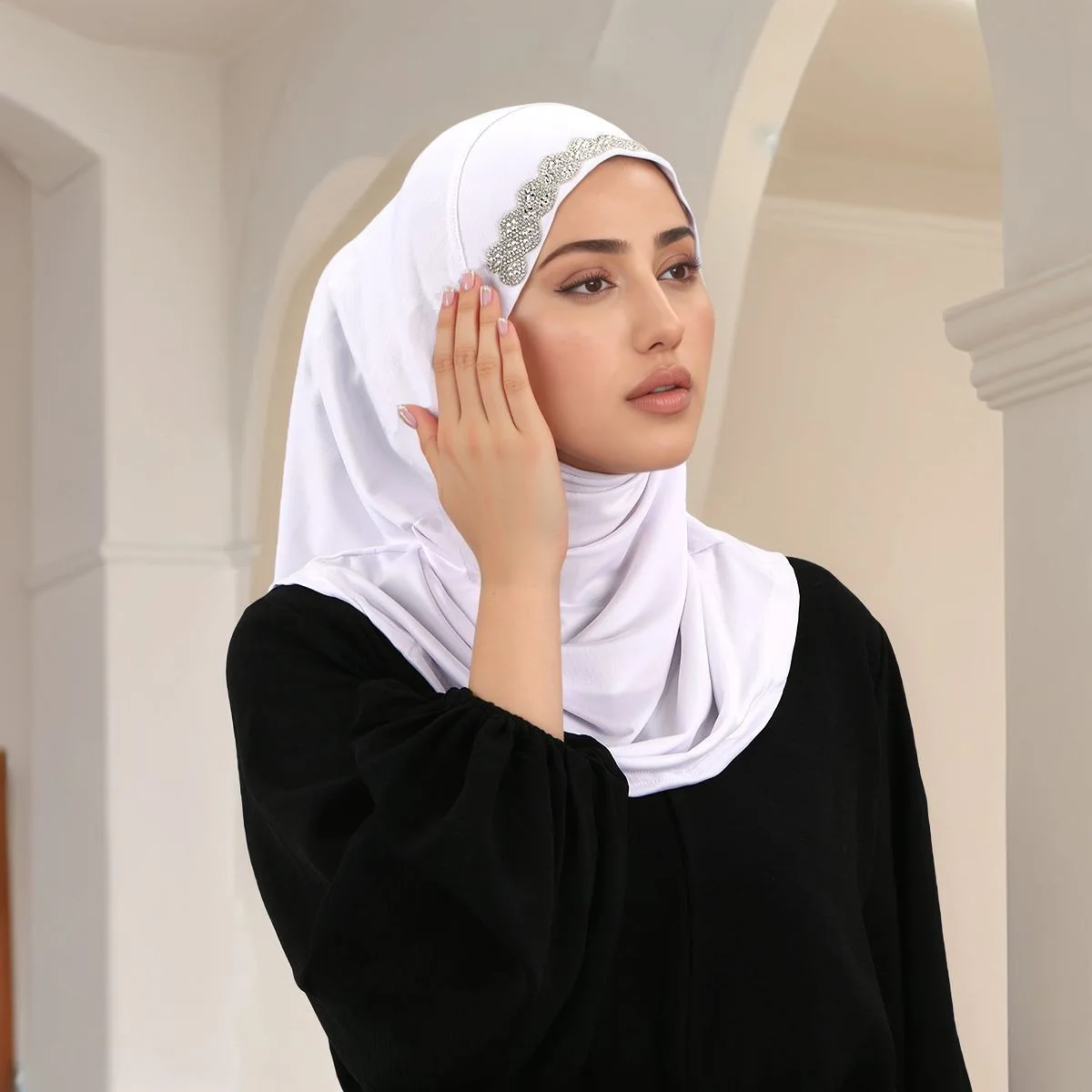 

Plain Muslim Ethnic Scarf Women Hijab Islamic Instant Turban Arabic Khimar Fashion Ramadan Headwraps Diamonds Amira Niqab Nikab