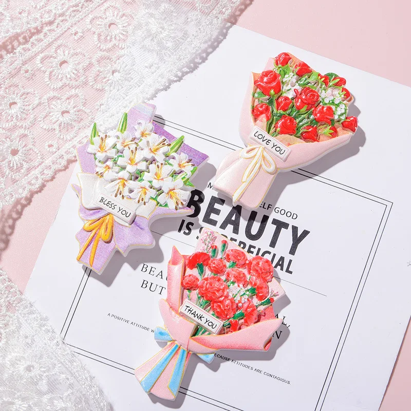 

Bouquet Refrigerator Magnet Creative Family Small Gift Decoration Magnetic Sticker 3D Fresh Cute Resin Refrigerator Magnet