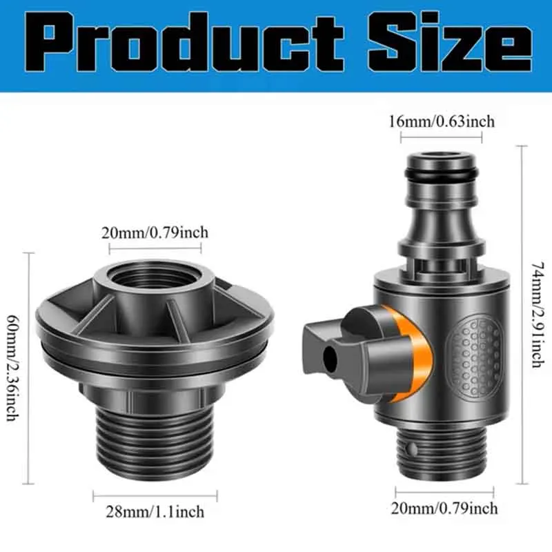 2Pcs IBC Water Tank Adapter with Shut Off Valve, Garden Hose Quick Connect Water Barrel Tap Connector for Rainwater Container