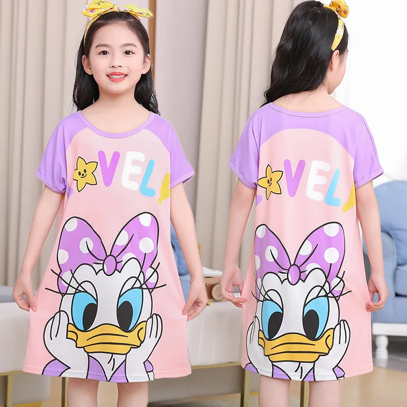 New Summer Baby Girls Dresses Cartoon Disney Sofia Wiinie The Pooh Princess Party Clothes Short Sleeve Nightdress Kids Sleepwear