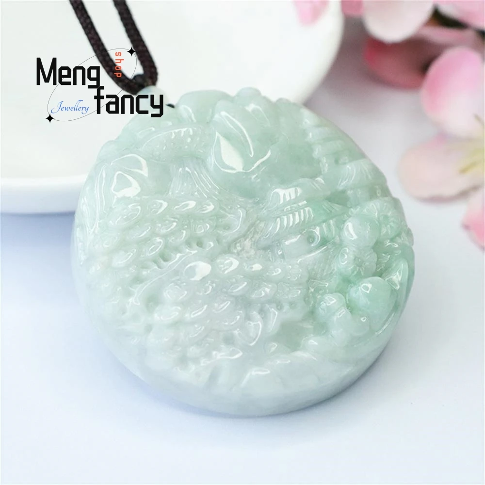 Natural Myanmar A-goods Jadeite Landscape With Double-sided Carving Pendant Exquisite Elegant Simple High-grade Fashion Jewelry
