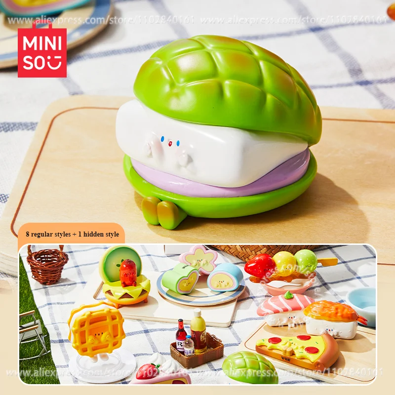 Miniso caixa cega todas as coisas segurando seus rostos saindo para uma série temática de piquenique figura decoração de mesa brinquedo infantil