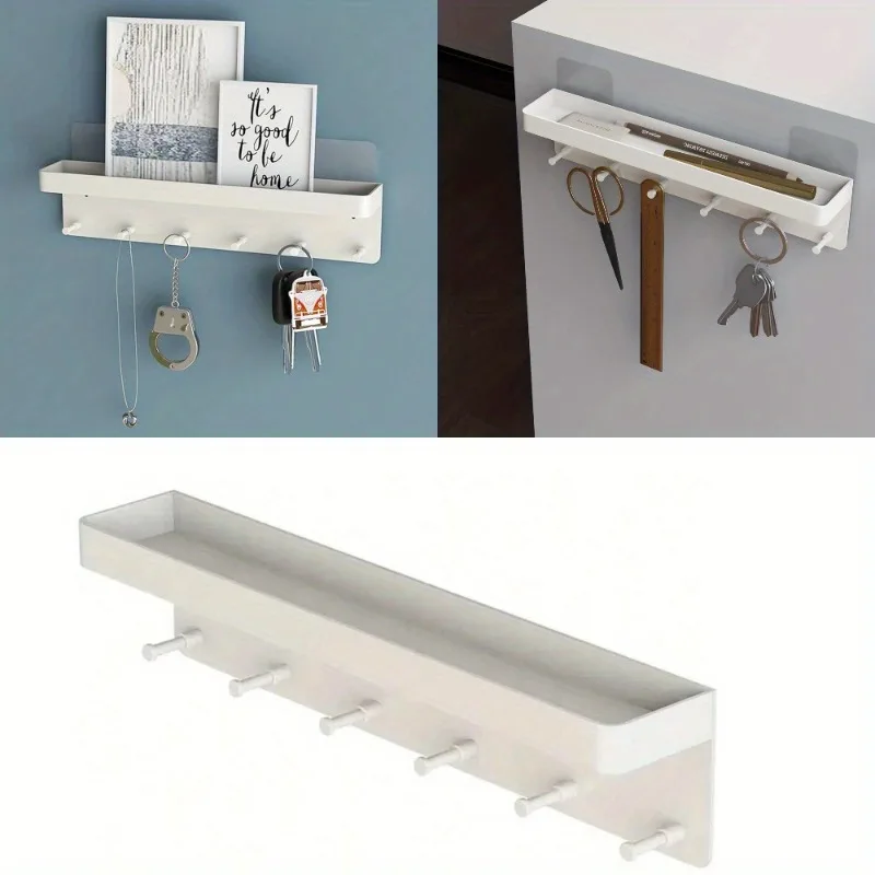 Portallaves montado en la pared con 6 ganchos y bandeja de correo, organizador decorativo para entrada, almacenamiento de cocina, estante de decoración del hogar para llaves