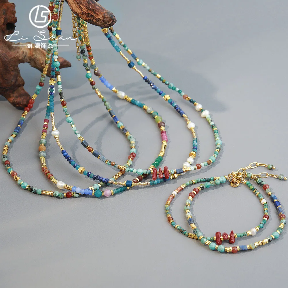 

Turquoise Red Coral Handmade Beaded Necklace Bohemian Holiday Necklace