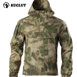 New Tabby Tactical Men Hooded Windbreaker Loose Big Pocket Camouflage Tiger Patch Jacket Outdoor Camping Hiking Training Uniform