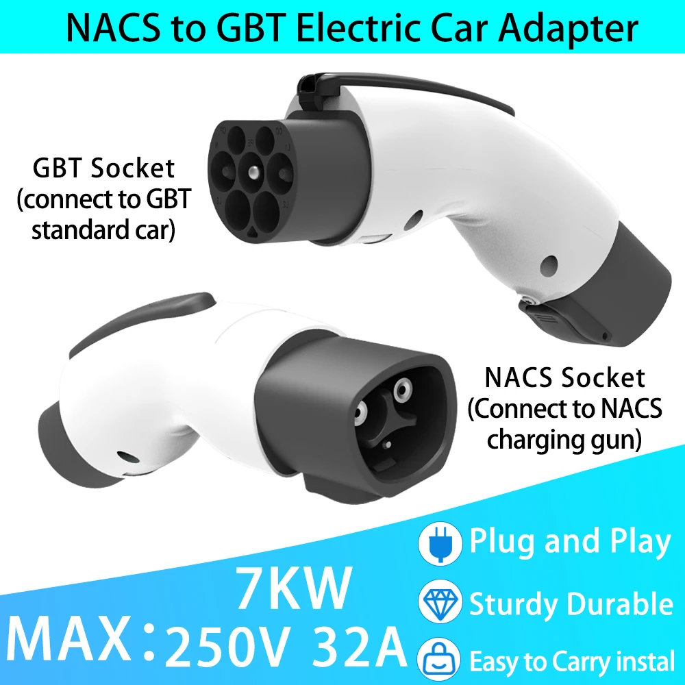 Adaptador T esla a GBT EV 32A 7KW 250V para cargador NACS a GB/T convertidor con bloqueo antirrobo adaptador de carga seguro NACS a g bt