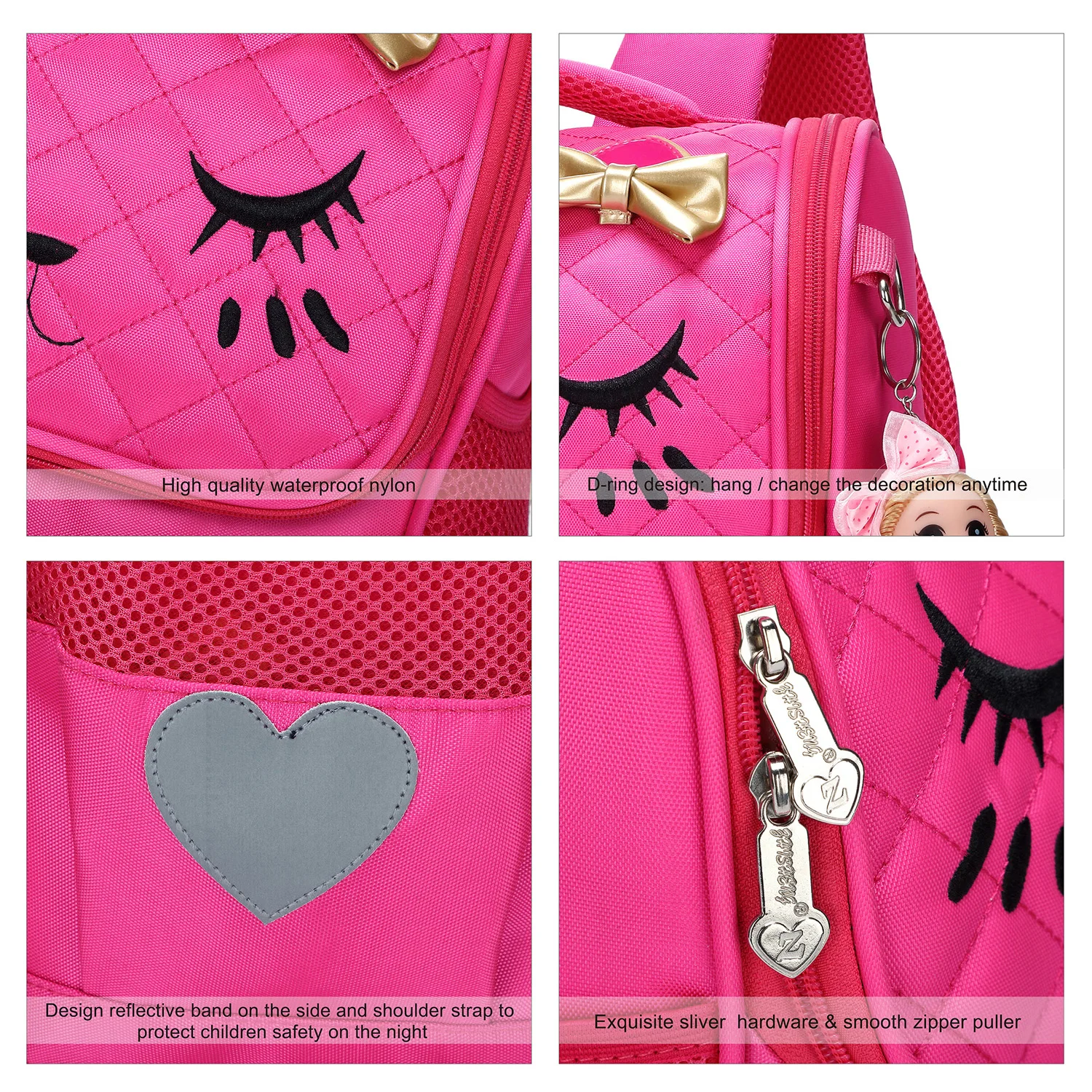 مجموعة مكونة من قطعتين مع حقيبة غداء للفتيات، حقيبة ظهر لطيفة مقاومة للماء للفتيات في مرحلة ما قبل المدرسة وحقائب الكتب المدرسية الابتدائية