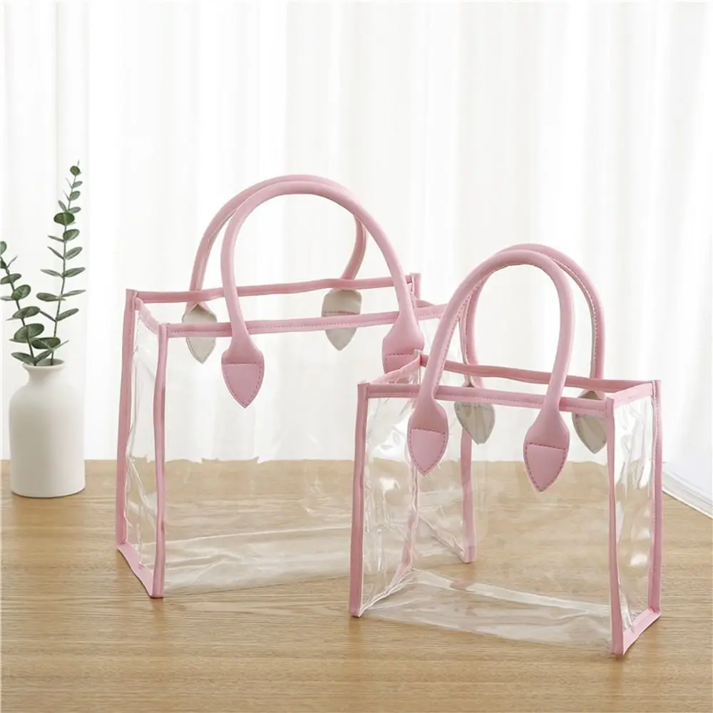 Kreative PVC-Geschenktüte, rosa, weiß, transparent, Handgriff, Verpackungstasche, große Kapazität, PU-Griff, Aufbewahrungstasche