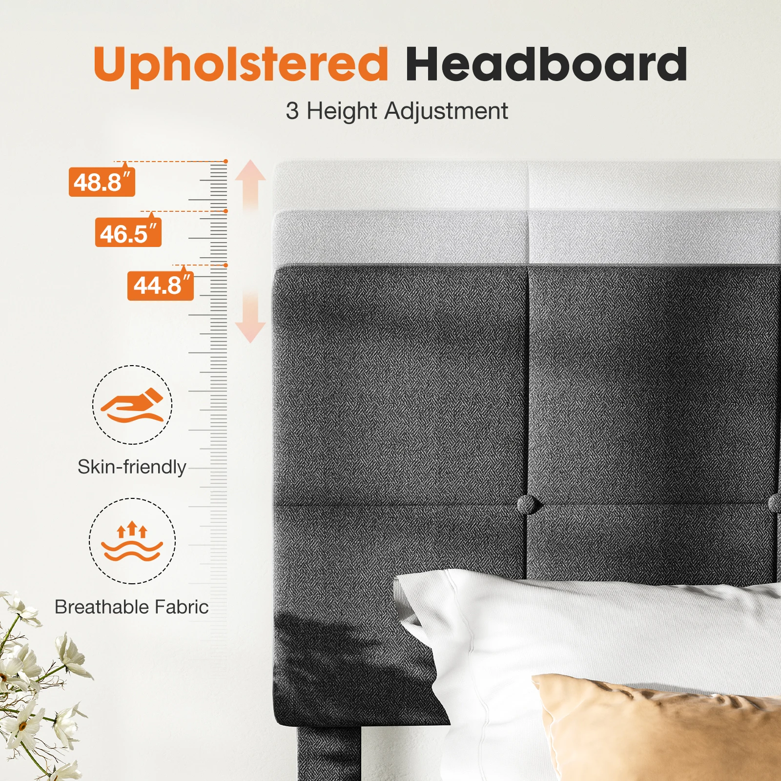 JHK Queen Bed Frame with Headboard No Box Spring Needed Linen Upholstered Wooden Platform Bed Frame with Wood Slats Support image 2