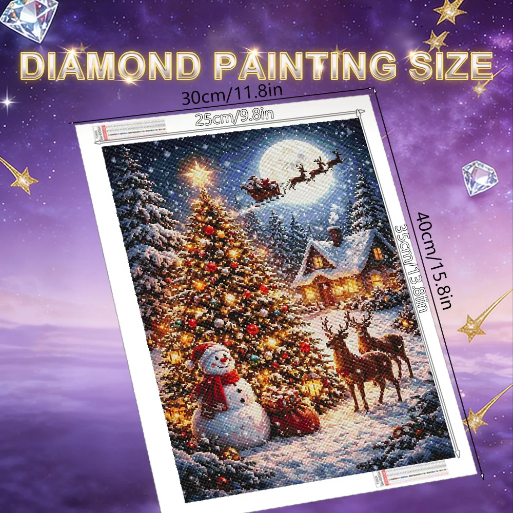 HUACAN Diamond Art Painting Tree Christmas Landscape Diamond Mosaic House Winter Snow Snowman Wall Decor Handicrafts 5d