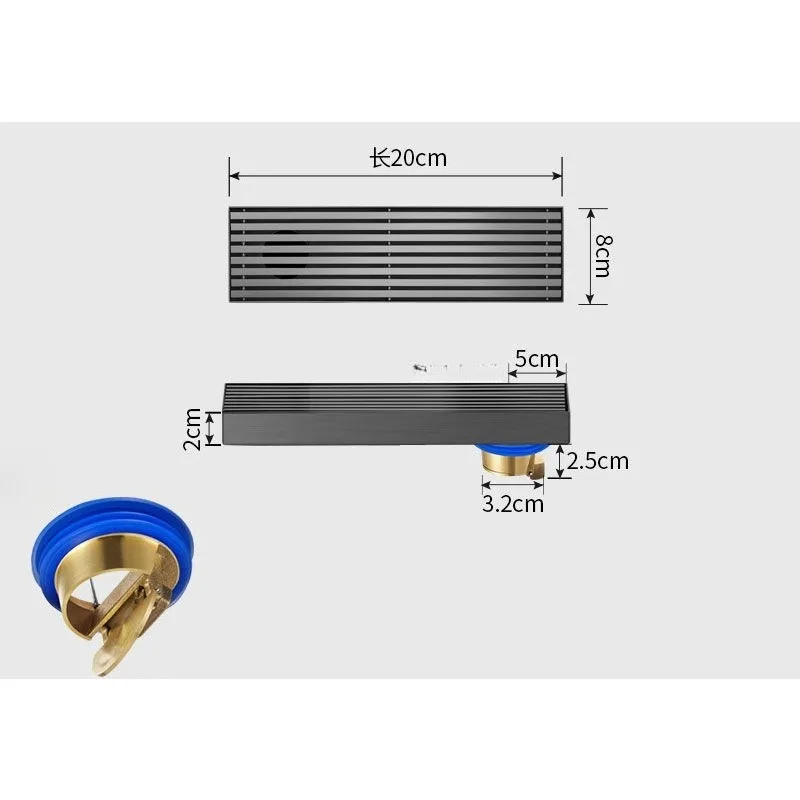 Long Strip Floor Drain Anti Odor Gun Gray Extended Stainless Steel 304 Rectangular Long Style Long Shower Room Side Row