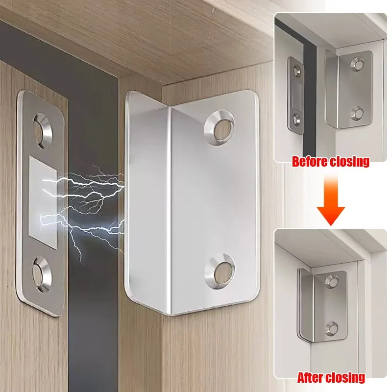 Cabinet Catches Stopper L-type Ultra Thin Door Strong Magnets Invisible No Nail Needed Adhesive Drawer Magnet Lock Closet Closer