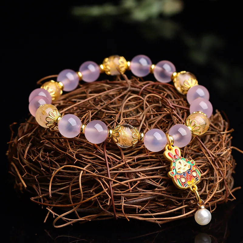 Half-Sugar Gold Leaf Ancient Craft Glass Bead Bracelet Original Sugar Heart Agate Hand Chain Fashion Jewelry Accessory