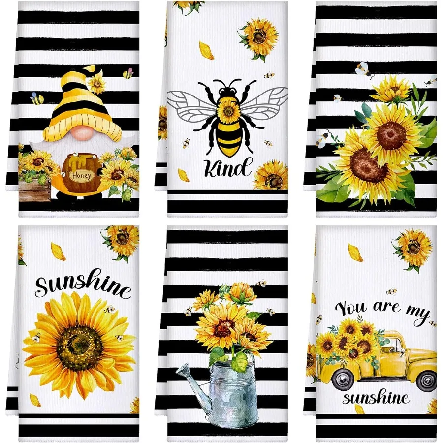 

6 шт. кухонные полотенца с подсолнухом, осенне-рождественские полотенца с цветком и пчелой, быстросохнущие впитывающие посудомоечные полотенца, набор подарков на новоселье
