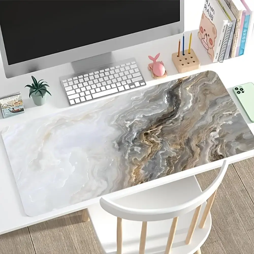 Marble Pattern Large Gaming Mouse Pad Anti-slip Desk Mat Stitched Edge Extended Mousepad Aesthetic Decor for PC Office Laptop