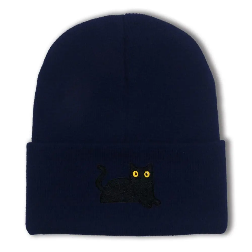 Modische, niedliche, bestickte Katzen-Strickmütze, warme, bestickte Strickmütze, dicke Wollmütze für den Winter, Herbstmütze – Detail 5