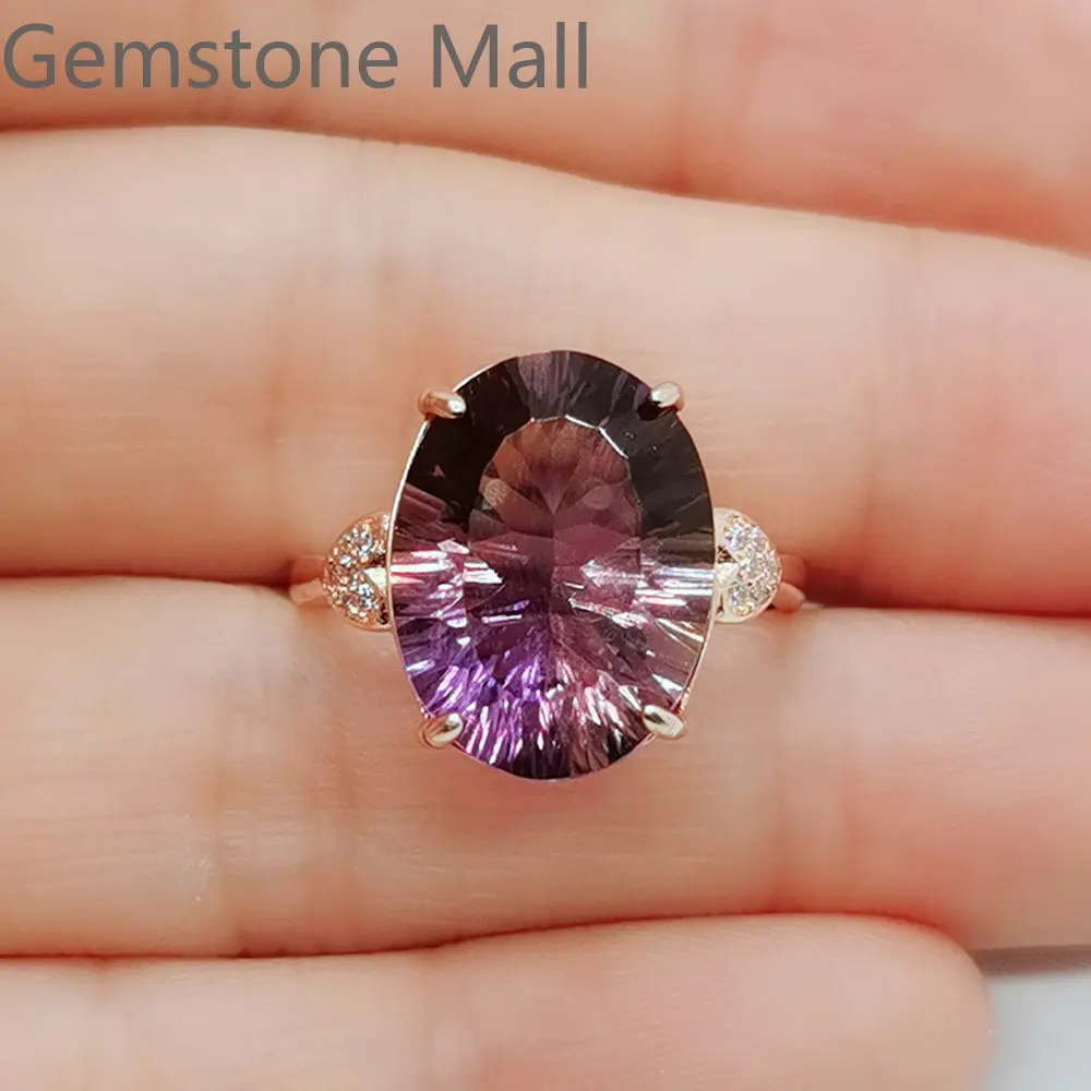 

100% Natural Ametrine Ring 6ct 11mm*15mm VVS Grade Ametrine Silver Ring for Party Birthday Gift for Woman