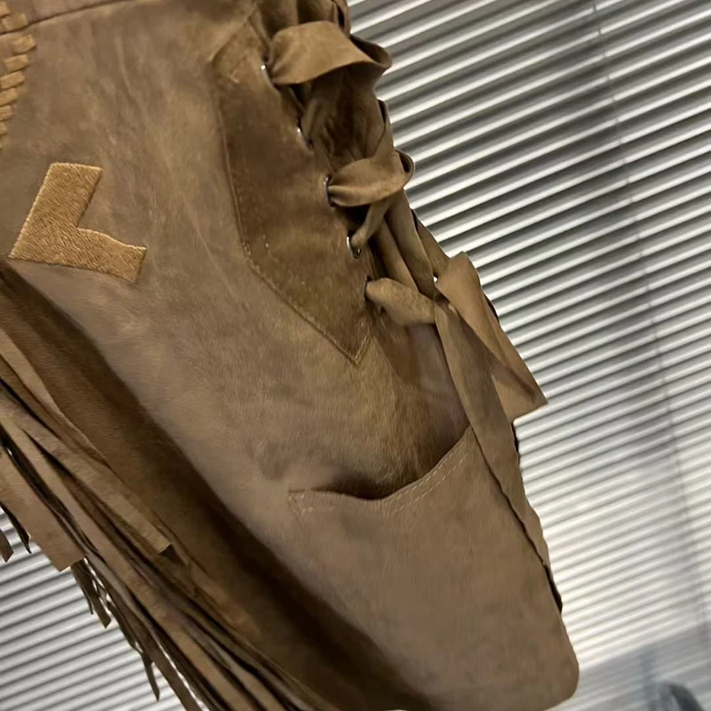 เสื้อแจ็คเก็ต KBQ แบบต่อผ้าพู่ห้อยหลวมๆ สำหรับผู้หญิง คอทรงกลม แขนกุด สไตล์ลำลอง เรียบง่าย แฟชั่นผู้หญิง สไตล์ฤดูใบไม้ร่วง