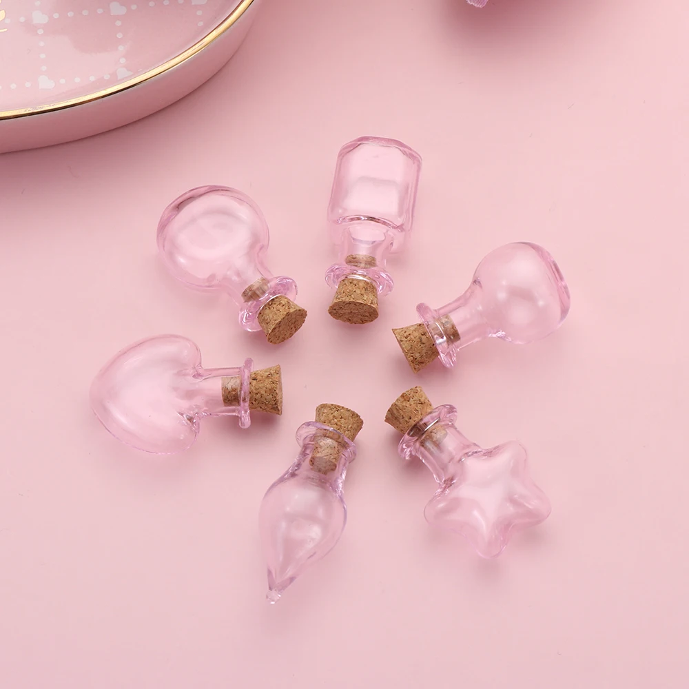 5pcs Mini Wishing Bottle Pink Glass Cork Bottles Cork Stopper Empty Sample Jars Storage Vial DIY Pendants Home Decoration