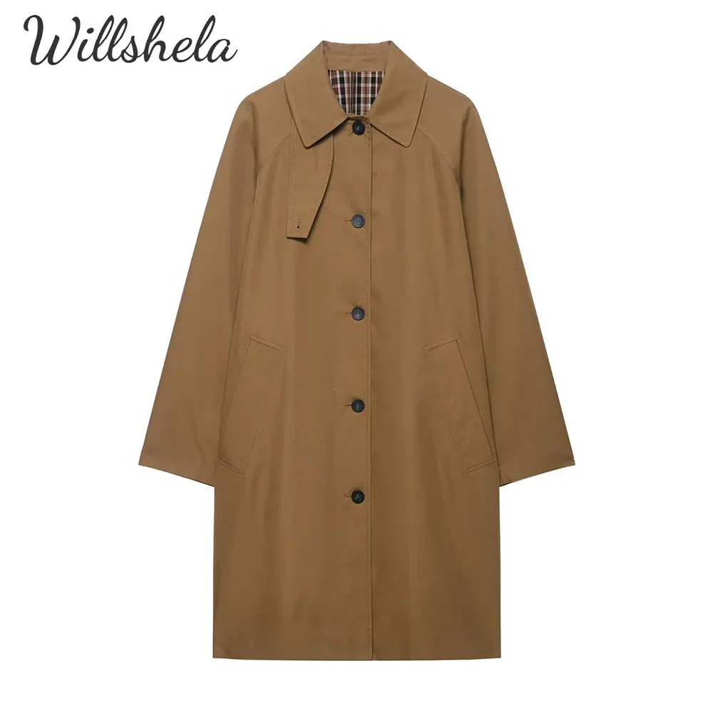 

Willshela женское модное длинное однобортное пальто с лацканами и длинными рукавами, винтажное женское шикарное женское пальто