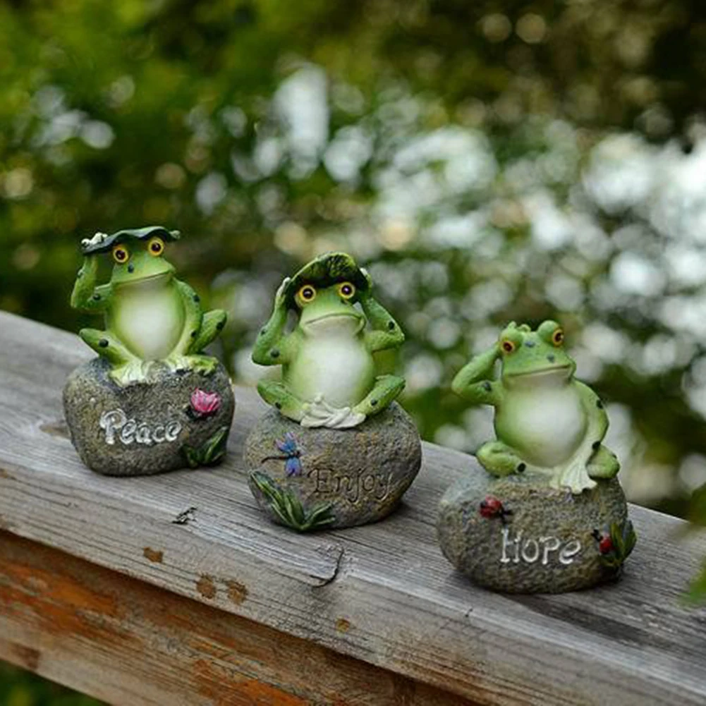 

3Pcs Resin Frog Garden Statues Frogs Sitting On Stone Sculptures Outdoor Yard Lawn Decoration