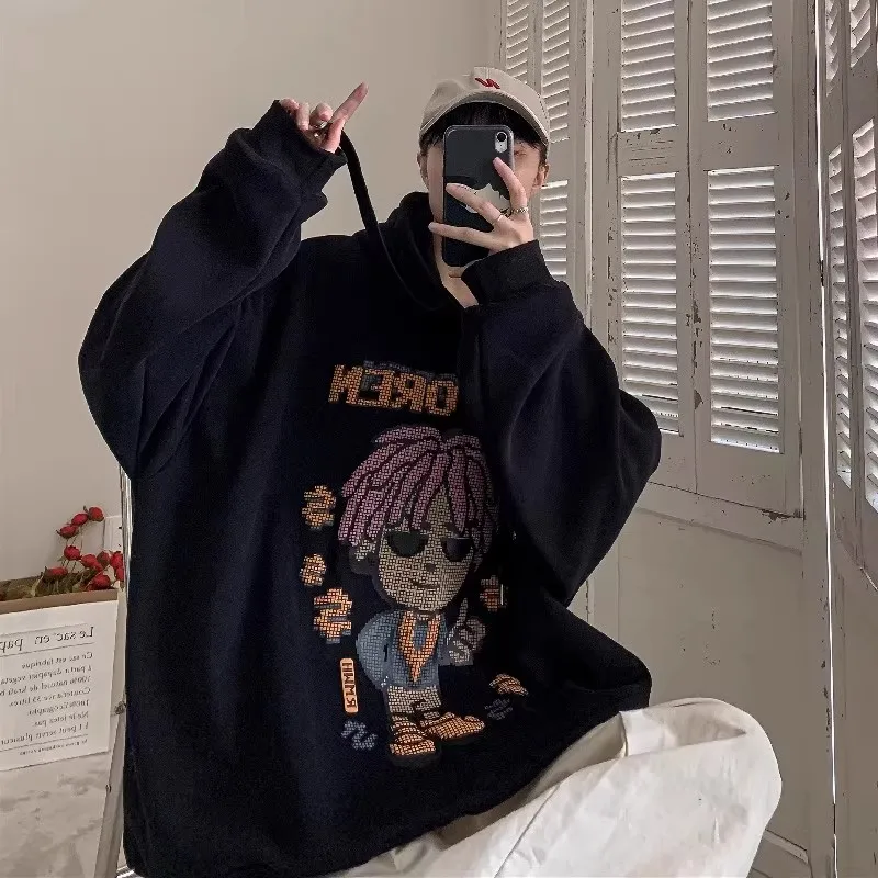 

Толстовка с капюшоном большого размера, утепленная флисом, мужская, в американском стиле Западного побережья, осенне-зимняя, молодежная, повседневная, эластичная, износостойкая