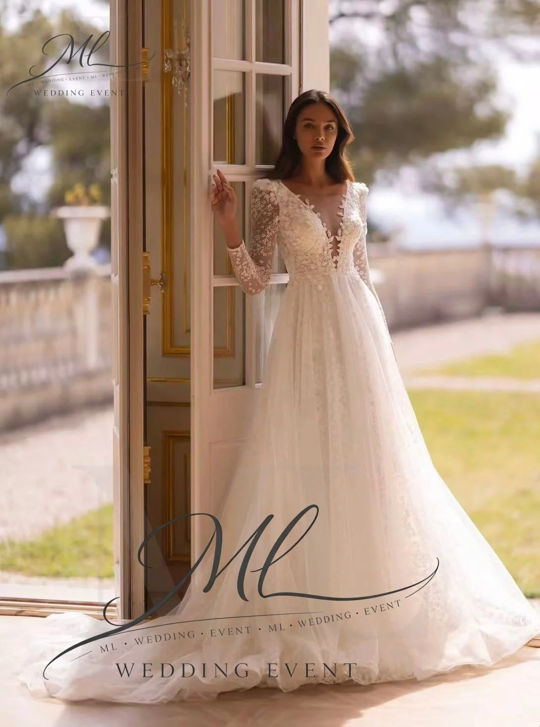 ML Vintage Deep V-Neck Wedding Dresses Open Back Ivory Tulle A-Line Bridal Gown Luxury Bride Dress Dress Customized 2026 New