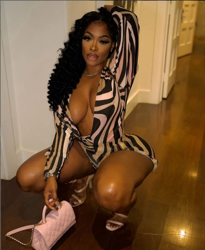 STILVOLLE DAME Gestreiften Gedruckt 2-teiliges Set Frauen Langarm V-ausschnitt Tops und Shorts Anzüge 2025 Sommer Sexy Club Party Outfits