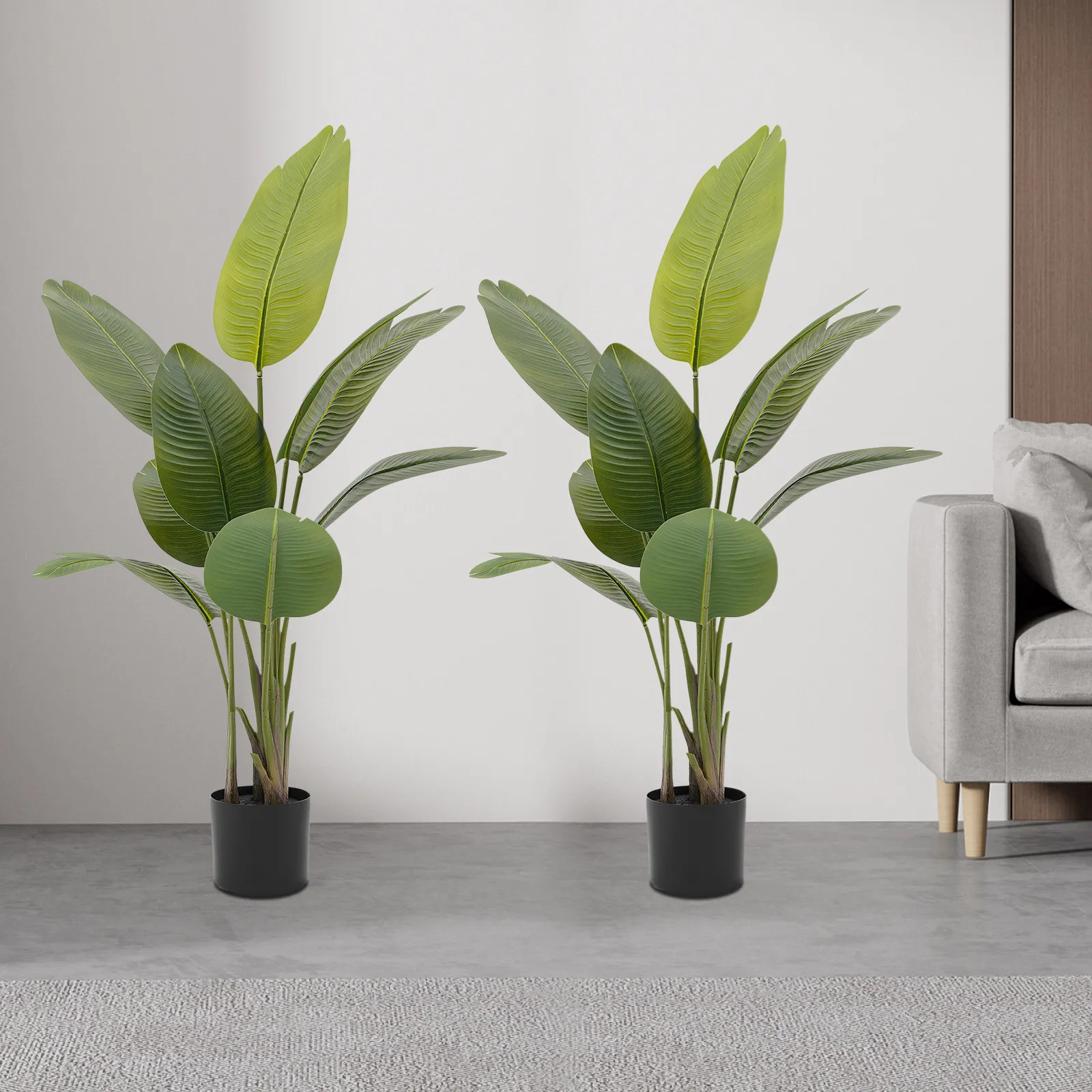 2Pcs Artificial Plants, Simulation Plants with Base, Fake Greenery Traveler Banana Leaf, Indoor Outdoor Home Office Decoration