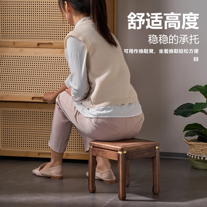 

Solid Walnut Wood Footstool Small Square Stool for Kids Entryway Shoe Bench Minimalist Step Stool for Home or Living Room