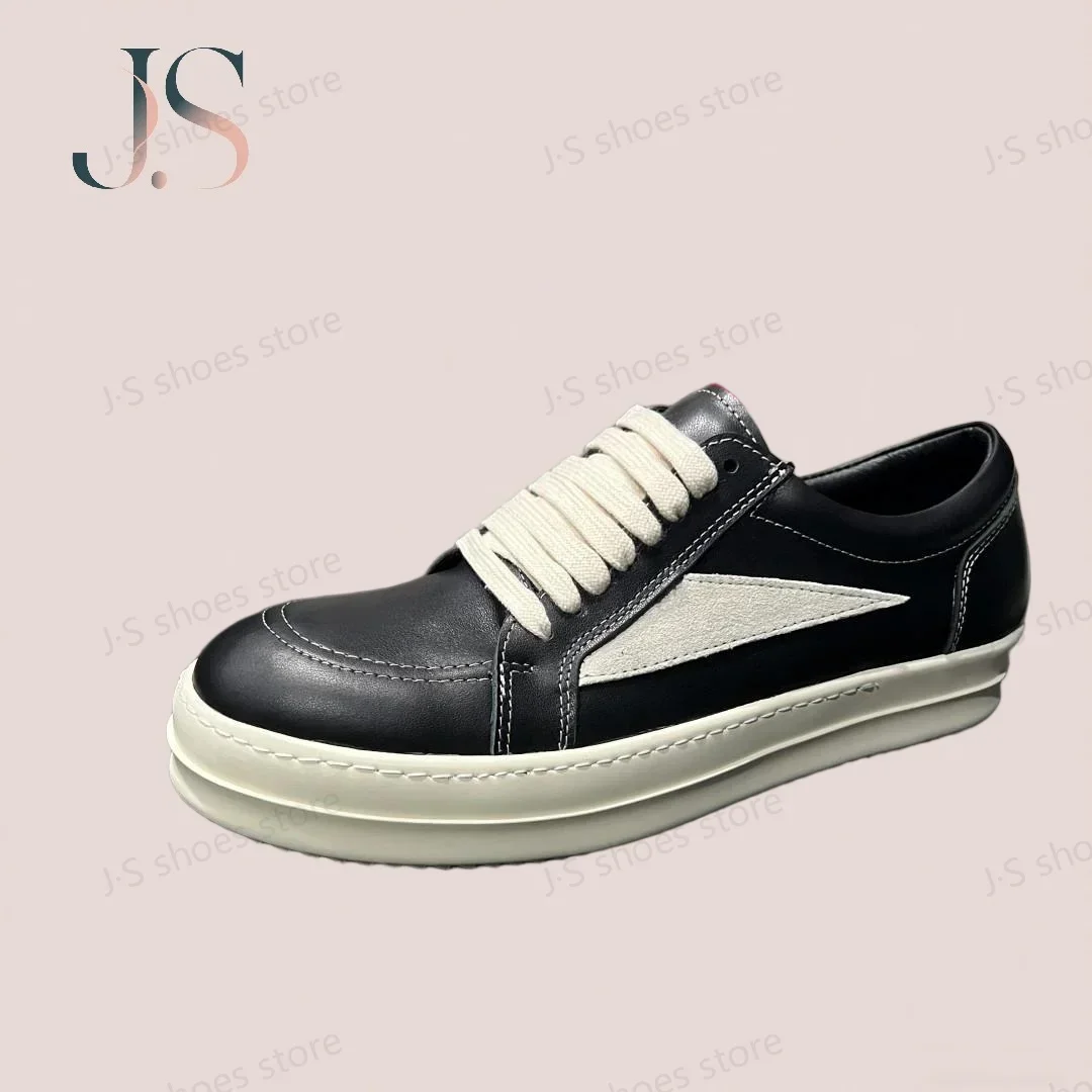 

R-o Design White Black Leather Low Top Shoe Luxury High Quality Cowhide Men Sneaker Women Casual Shoes Retro Lace Up Sneakers