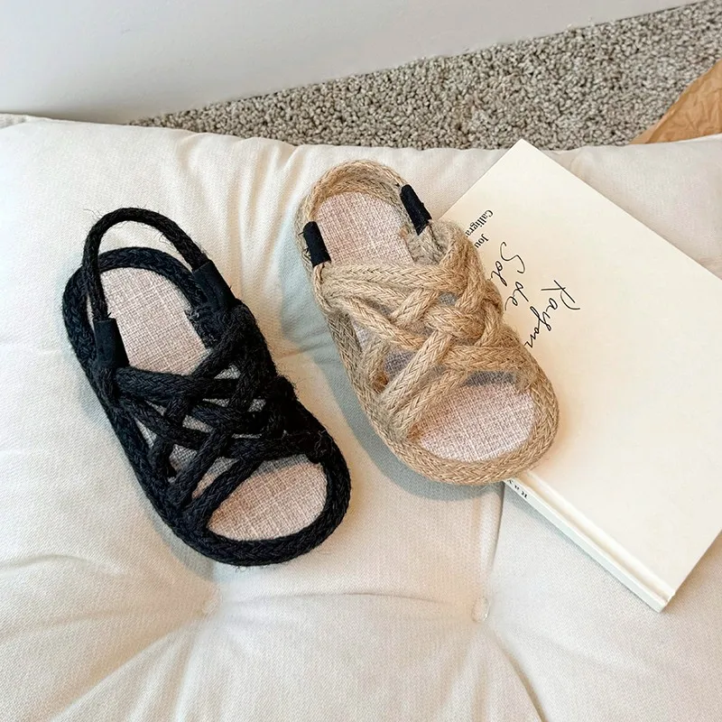 Girls Gladiator Boys Rope Sandals 2024 Summer Soft Linen Hemp Summer Children Shoes Kids Roman Beach Shoes Breathable Sandals