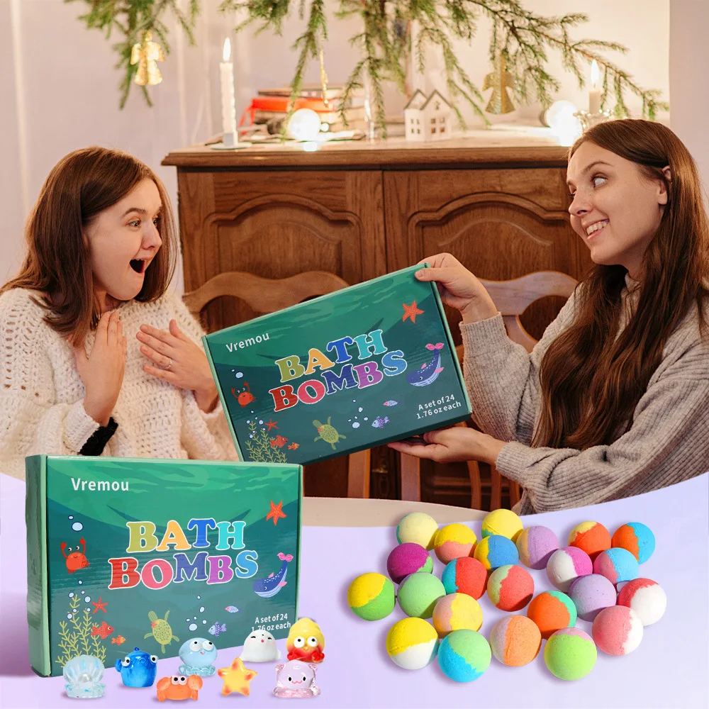 Holiday Bath Bombs with Surprise Inside Natural & Hypoallergenic Bath Ball Set 24Pcs Kid Bathbombs Gift