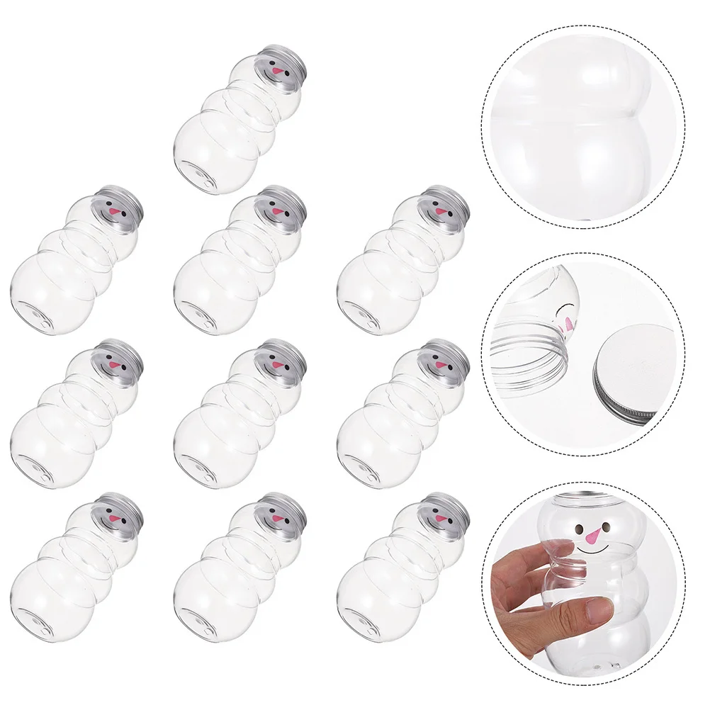 

12pcs Sealed Packaging Bottle Snowman Design Empty Milk Juice Bottles Portable Reusable Plastic Water Containers For Party