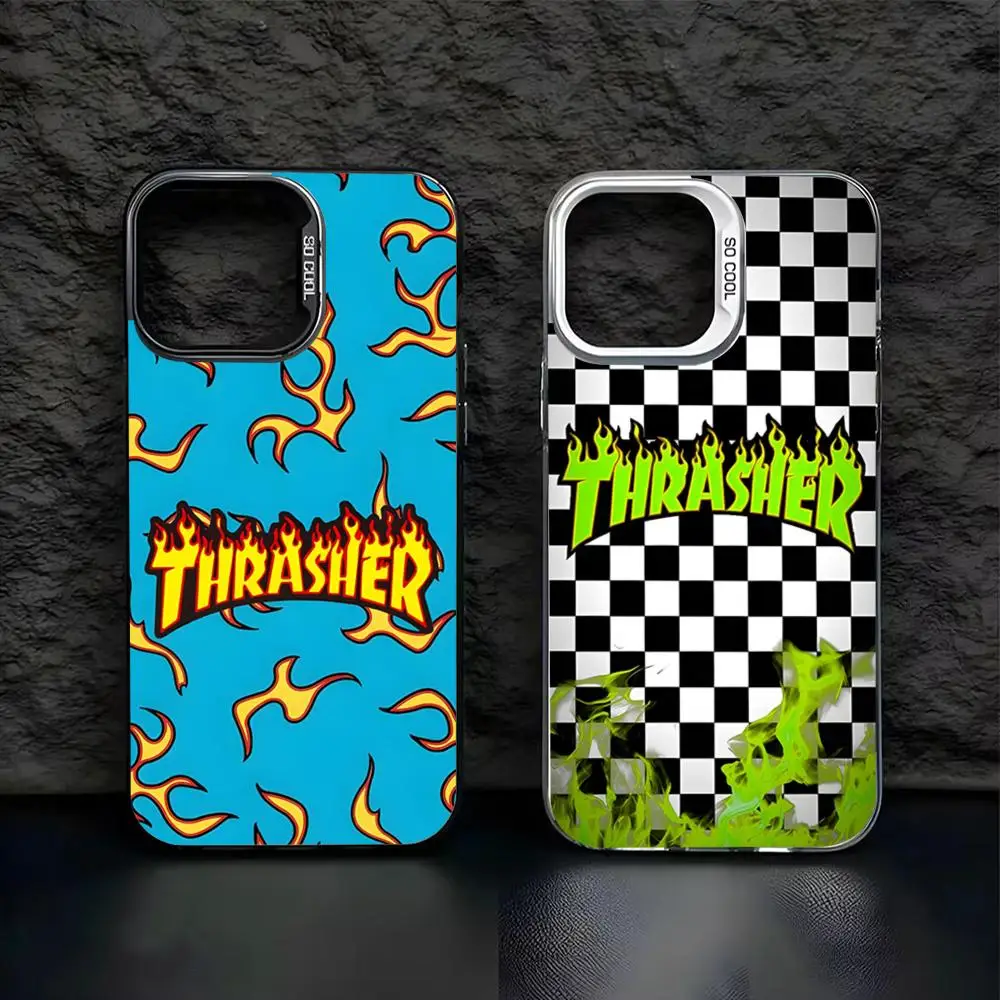 Funda Popular con Logotipo T-Thrasher para iPhone 17 16 15 14 Pro Max Xr Air Plus, Carcasa Rígida Negra y Plateada