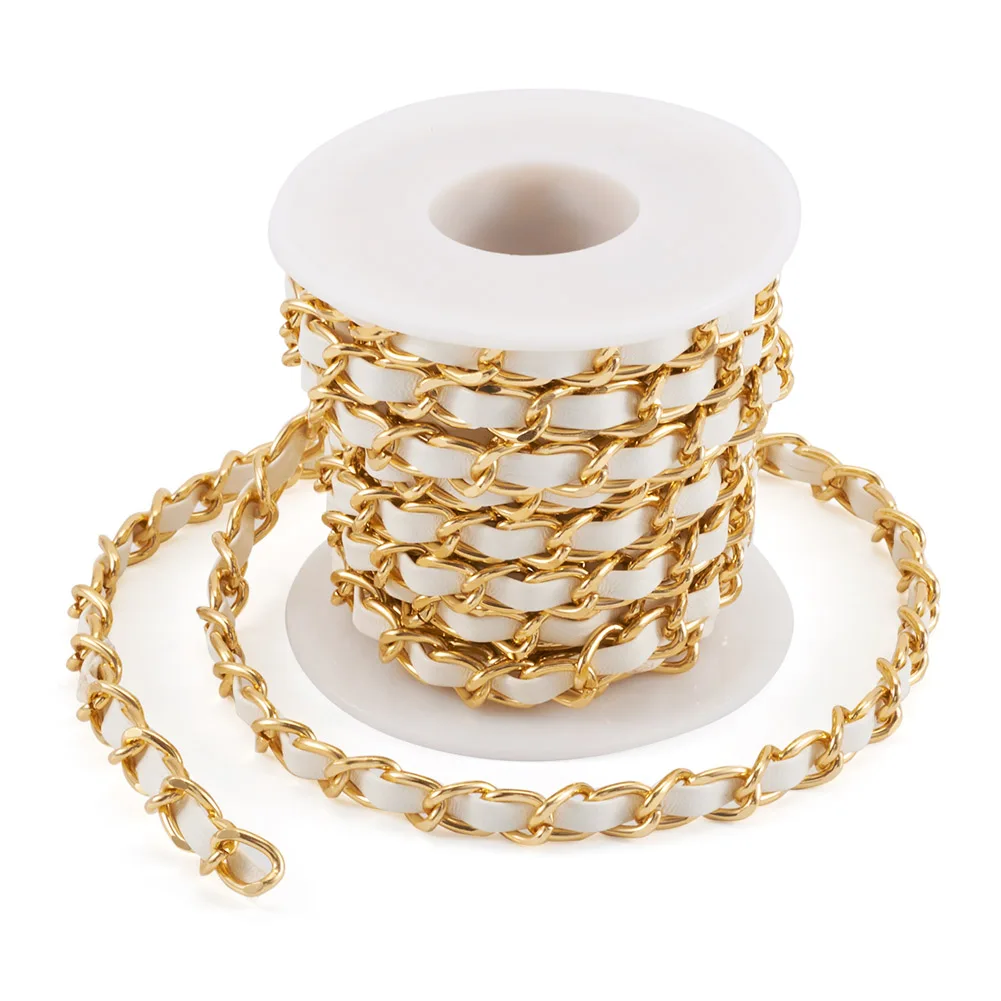 

5 Yards White PU Leather Cord Metal Chain For DIY Necklace Jewelry Bag Straps Cellphone Accessories 0.7x0.3cm