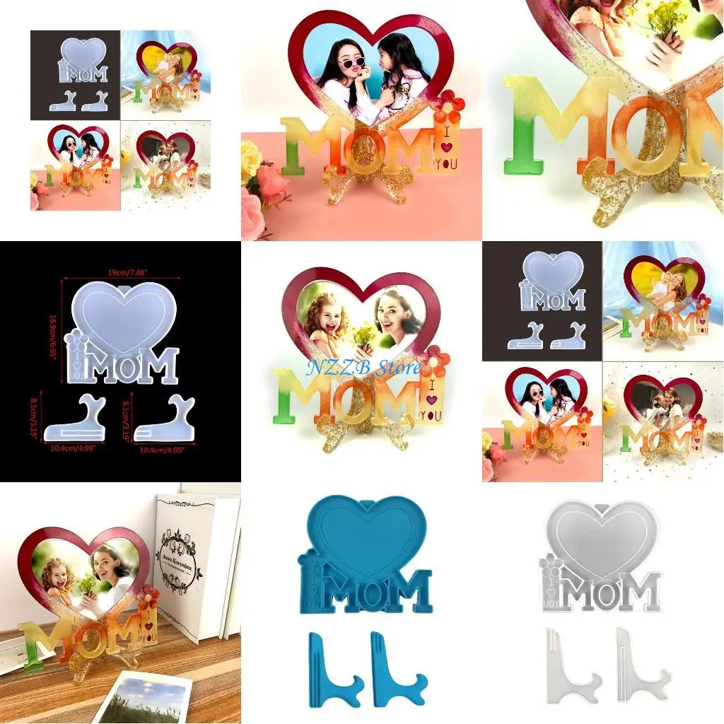 

T21F MOM Love Heart Photo Frame UV Epoxy Resin Mold Picture Frame Silicone Mould DIY Crafts Home Table Decoration Casting
