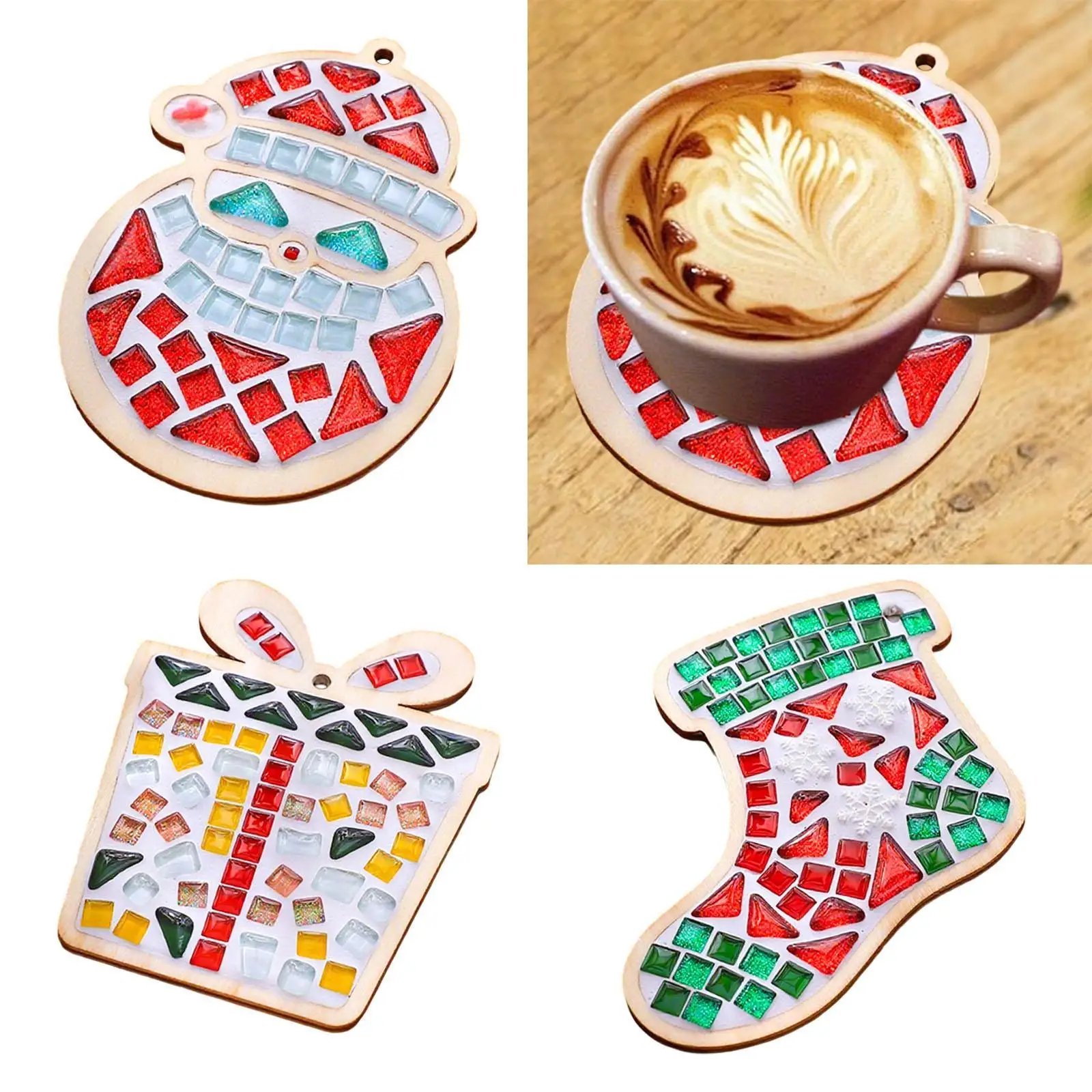 

Christmas DIY Coaster Craft Kit Complete Glass Mosaic Tiles Set Handmade Home Decoration for Holiday