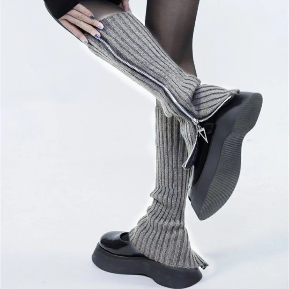 New Fall/Winter Women's Y2K Long Leg Warmers - Warm and Versatile JK Knit Zipper Over-the-Knee Boots Knit Calf Socks