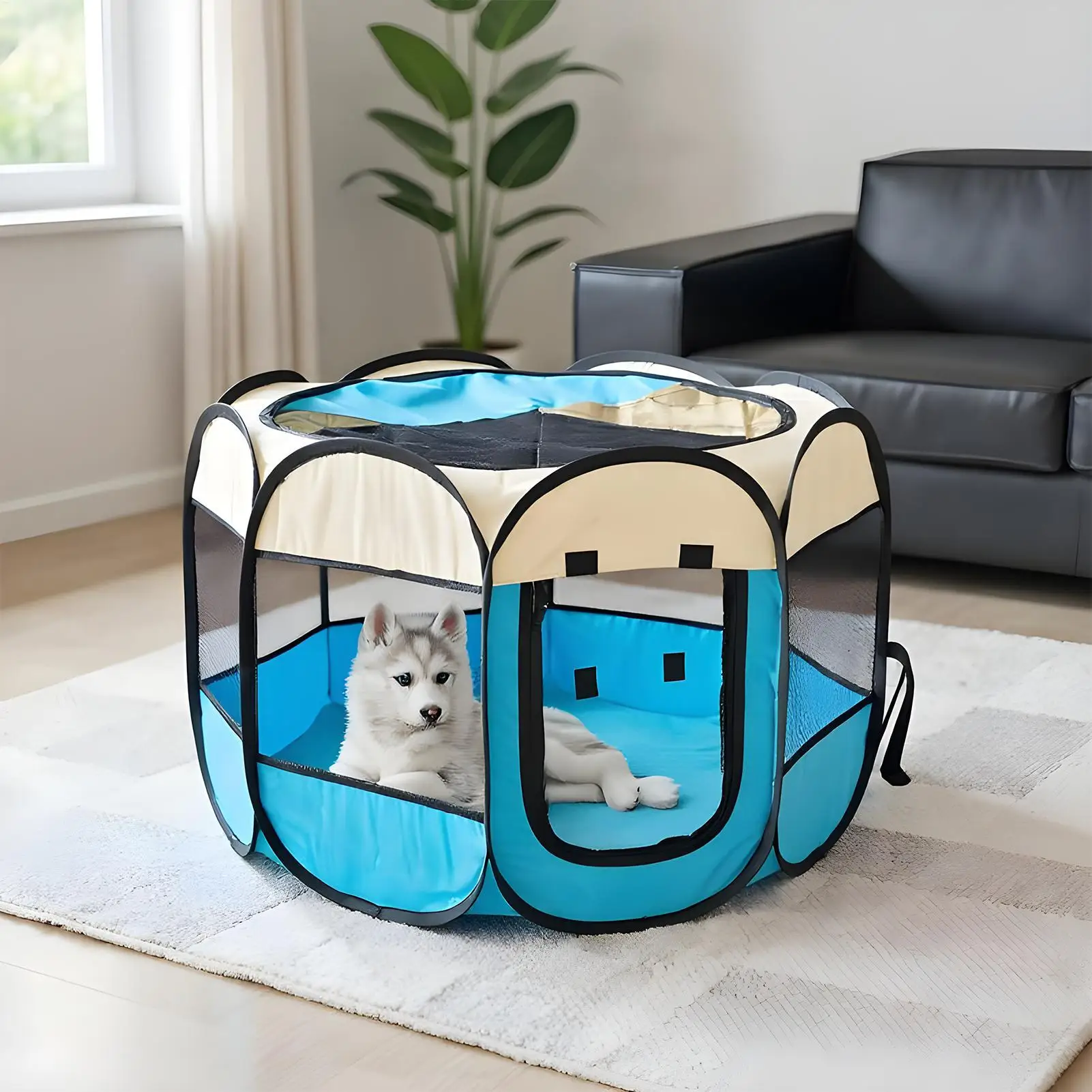 Pet Puppy Kennel Cage Semi-Closed Pet Cat Playpen Tent foldable Octagonal Fence Puppy Shelter for Yard Patio Camping