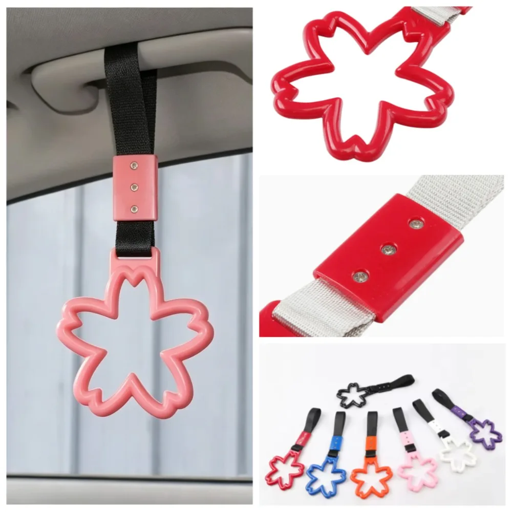 1PC Drift Racing Hand Strap Ring Handle Tsurikawa JDM Style Auto Decor Flower ABS Red Bus Hand Strap Car Interior Accessories