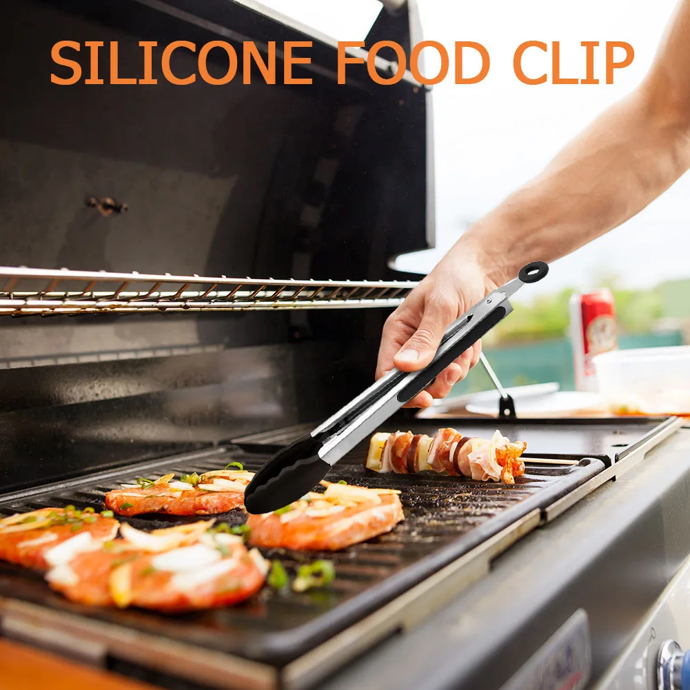 شواء شواء ملقط الفولاذ المقاوم للصدأ مكافحة السمط الخبز مشبك أطعمة سلطة الخبز تخدم أداة غير عصا للمطبخ الشواء #3