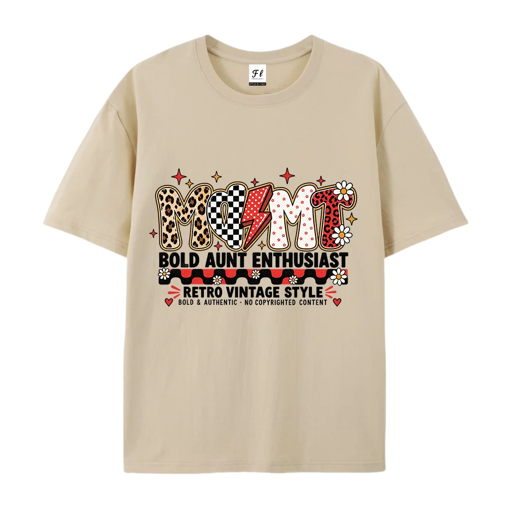 Women T Shirt Bold Aunt Enthusiast Graphic Retro Leopard Checkerboard Red White Summer Short Sleeve Loose Cotton Cute Tops