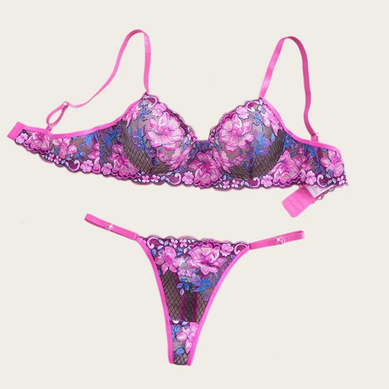 

Hot Lingerie Floral Sexy Underwear Romantic Women's Underwear Charming Ultra Thin Bra and Panty Set Hollow Lace Erotic Lingerie