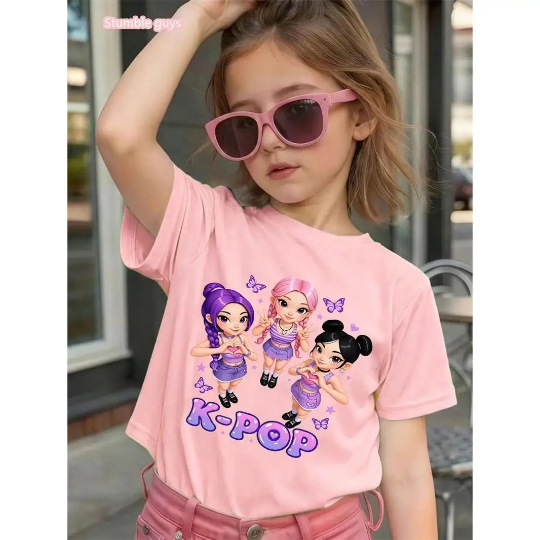 Mädchen Anime K-Pop Themen-T-Shirt 2026 Sommer-Stil Niedlicher Grafikdruck Kurzarm Weich Bequem Anime-Kleidung Kinder-T-Shirt – Detail 6