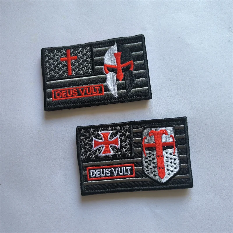 Cross templar crusader Patches  deus vult US FLAG  Tactical PATCH chrisitan religious badges morale for backpack